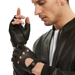 NOVBJECT Herren Fingerlose Lederhandschuhe Hirschleder Halber Finger Ungefüttert Motorrad Outdoor Autohandschuhe (Schwarz,M) von NOVBJECT