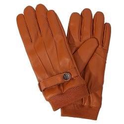 NOVBJECT Herren Lederhandschuhe Winter Full Hand Touchscreen Leder Fahren Klassische Warm Kaschmir Futter Outdoor Handschuhe (Sand, M) von NOVBJECT