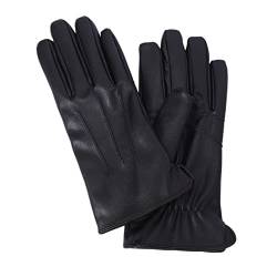 NOVBJECT Herren Lederhandschuhe Winter Full Hand Touchscreen Leder Fahren Klassische Warm Kaschmir Futter Outdoor Handschuhe (Schwarz, L) von NOVBJECT