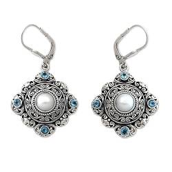 NOVICA Frau Blauer Topaz-Silber-weiße kultivierte Frischwasserperlen 0,925 Silber baumeln Ohrringe 2 von NOVICA