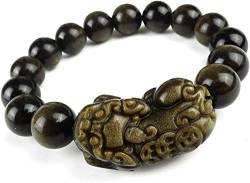 NOVOCE Armband für Damen und Herren mit runden Perlen Pi Xiu aus Obsidian-Kristall, natürliches Gold, 12 mm, AAAAA von NOVOCE