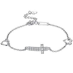 NOVOCE S925 Sterling Silber Zirkonia Armband Love Cross Armband Damen Simple Style Jewelry Accessories Silber 925 Silber von NOVOCE