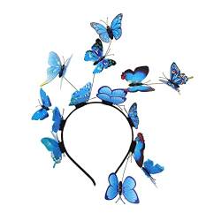 Damen Schmetterling Haarreif Schmetterlings Fascinator Stirnbänder Schmetterling Haarschmuck für Schmetterlings Cosplay Braut Schmetterling Stirnband (Blue, One Size) von NOZEM
