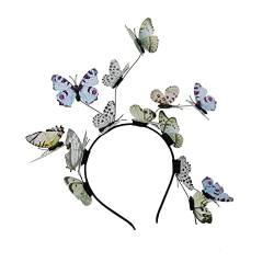 Damen Schmetterling Haarreif Schmetterlings Fascinator Stirnbänder Schmetterling Haarschmuck für Schmetterlings Cosplay Braut Schmetterling Stirnband (Silver, One Size) von NOZEM