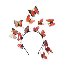 Schmetterling Haarreif Damen Schmetterlings Fascinator Stirnbänder Schmetterling Haarschmuck für Schmetterlings Cosplay Braut Schmetterling Stirnband (Red, One Size) von NOZEM