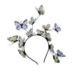 Schmetterling Haarreif Schmetterlings Fascinator Stirnbänder Schmetterling Haarschmuck für Schmetterlings Cosplay Braut Schmetterling Stirnband (Silver, One Size) von NOZEM