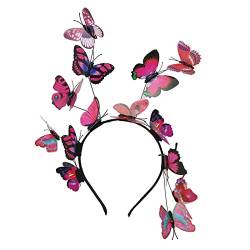 Schmetterling Haarschmuck Schmetterling Haarreif Schmetterlings Fascinator Stirnbänder für Schmetterlings Cosplay Braut Schmetterling Stirnband (Hot Pink, One Size) von NOZEM