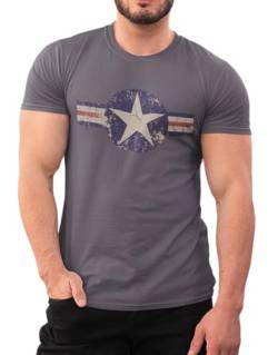 Herren T-Shirt für Army Fan Jeans Look Washed US Stern Vintage Star Herren T-Shirt 100% Baumwolle Grau, Gr. L von NP Nastrovje Potsdam