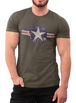 Herren T-Shirt für Army Fan Jeans Look Washed US Stern Vintage Star Herren T-Shirt 100% Baumwolle Khaki, Gr. L von NP Nastrovje Potsdam