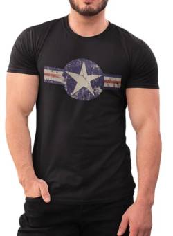 Herren T-Shirt für Army Fan US Stern Vintage Star Herren T-Shirt 100% Baumwolle Schwarz, Gr. L von NP Nastrovje Potsdam