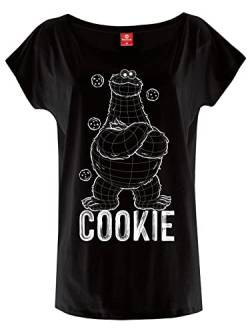 Sesamstrasse Cookie Lines Damen Loose-Shirt schwarz, Rundhals, Motiv einseitig, ohne Kragen, Loose fit, Kurzarm, Basic, Größe:L von NP Nastrovje Potsdam
