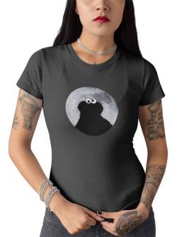 Sesamstrasse Cookie Monster in Mondlicht Damen T-Shirt Grau, Gr: L von NP Nastrovje Potsdam