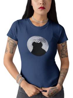 Sesamstrasse Cookie Monster in Mondlicht Damen T-Shirt Navy, Gr: S von NP Nastrovje Potsdam