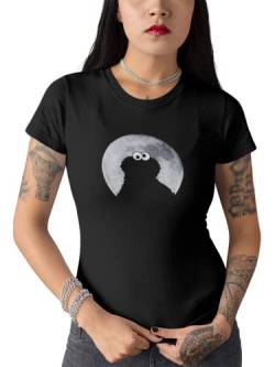 Sesamstrasse Cookie Monster in Mondlicht Damen T-Shirt Schwarz, Gr: 2XL von NP Nastrovje Potsdam