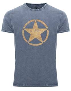 T-Shirt für Army Fan Jeans Look Washed US Stern Vintage Star 100% Baumwolle Washed Blau, Gr. M von NP Nastrovje Potsdam