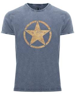 T-Shirt für Army Fan Jeans Look Washed US Stern Vintage Star 100% Baumwolle Washed Blau, Gr. S von NP Nastrovje Potsdam