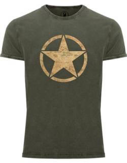 T-Shirt für Army Fan Jeans Look Washed US Stern Vintage Star 100% Baumwolle Washed Oliv, Gr. M von NP Nastrovje Potsdam