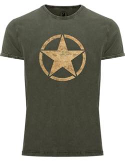 T-Shirt für Army Fan Jeans Look Washed US Stern Vintage Star 100% Baumwolle Washed Oliv, Gr. S von NP Nastrovje Potsdam