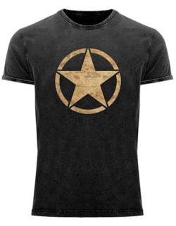 T-Shirt für Army Fan Jeans Look Washed US Stern Vintage Star 100% Baumwolle Washed Schwarz, Gr. L von NP Nastrovje Potsdam