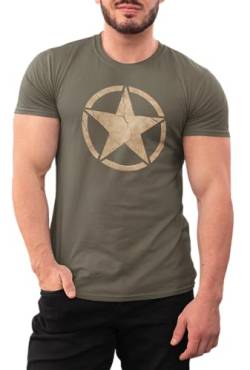 T-Shirt für Army Fan US Stern Vintage II Star 100% Baumwolle Khaki, Gr. 2XL von NP Nastrovje Potsdam