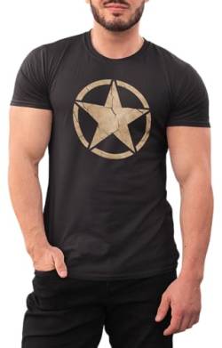 T-Shirt für Army Fan US Stern Vintage II Star 100% Baumwolle Schwarz, Gr. S von NP Nastrovje Potsdam