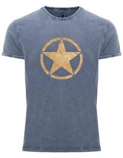 T-Shirt für Army Fan US Stern Vintage II Star 100% Baumwolle Washed Blau, Gr. L von NP Nastrovje Potsdam