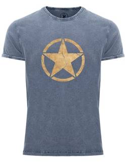 T-Shirt für Army Fan US Stern Vintage II Star 100% Baumwolle Washed Blau, Gr. XL von NP Nastrovje Potsdam