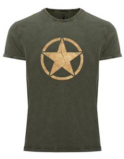 T-Shirt für Army Fan US Stern Vintage II Star 100% Baumwolle Washed Oliv, Gr. S von NP Nastrovje Potsdam