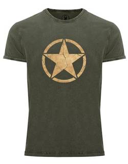 T-Shirt für Army Fan US Stern Vintage II Star 100% Baumwolle Washed Oliv, Gr. XL von NP Nastrovje Potsdam