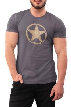 T-Shirt für Army Fan US Stern Vintage III Star 100% Baumwolle Grau, Gr. 2XL von NP Nastrovje Potsdam