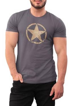 T-Shirt für Army Fan US Stern Vintage III Star 100% Baumwolle Grau, Gr. L von NP Nastrovje Potsdam