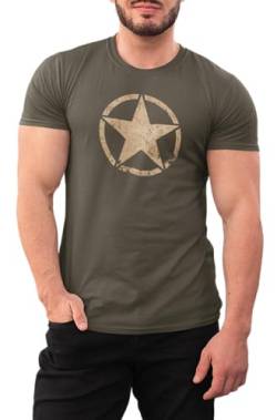 T-Shirt für Army Fan US Stern Vintage III Star 100% Baumwolle Khaki, Gr. S von NP Nastrovje Potsdam