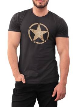 T-Shirt für Army Fan US Stern Vintage III Star 100% Baumwolle Schwarz, Gr. 3XL von NP Nastrovje Potsdam