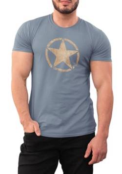 T-Shirt für Army Fan US Stern Vintage III Star 100% Baumwolle Stone Blue, Gr. L von NP Nastrovje Potsdam