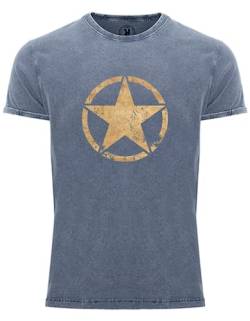 T-Shirt für Army Fan US Stern Vintage III Star 100% Baumwolle Washed Blau, Gr. M von NP Nastrovje Potsdam