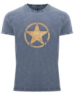T-Shirt für Army Fan US Stern Vintage III Star 100% Baumwolle Washed Blau, Gr. XL von NP Nastrovje Potsdam