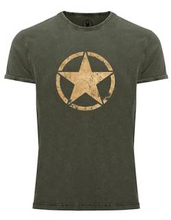 T-Shirt für Army Fan US Stern Vintage III Star 100% Baumwolle Washed Oliv, Gr. S von NP Nastrovje Potsdam