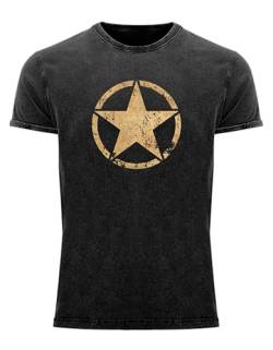 T-Shirt für Army Fan US Stern Vintage III Star 100% Baumwolle Washed Schwarz, Gr. S von NP Nastrovje Potsdam