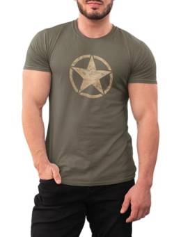 T-Shirt für Army Fan US Stern Vintage Star 100% Baumwolle Khaki, Gr. 2XL von NP Nastrovje Potsdam