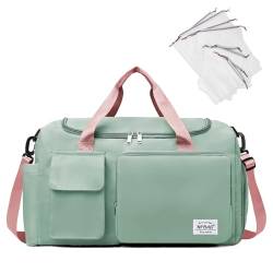 NPBAG Damen-Reisetasche, groß, erweiterbar, Wochenend-Handgepäck, Fitnessstudio, Workout-Tasche, Übernachtungstasche, Mama-Krankenhaus-Tasche für Arbeit und Lieferung, Hellgrün mit rosa Griffen, Pro von NPBAG