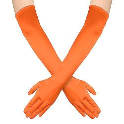 NQEUEPN Lange Damenhandschuhe, 52cm Lange Ellbogen Satinhandschuhe Opernhandschuhe Dehnbare 1920er Handschuhe Handpflege Feuchtigkeitshandschuhe für Frauen Mädchen Abendparty Tanz(Orange) von NQEUEPN
