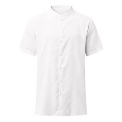 Echte Seide Männer Sommer Casual Top Shirt Solide Stehkragen Knopf Pullover Shirt Mode Lose Tops Shirt Büro Shirt Herren Hemd Mit Doppelkragen (B-White, XL) von NQyIOS