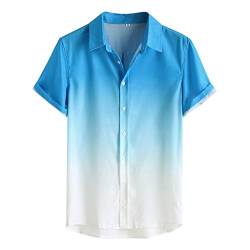 Fashion Herren Hemd Atmungsaktive Bluse Turn-Down-Lockerhemd Gradient Kragen Herren Kurze Ärmel Herren Hemden Graues Herren Hemd (Blue, L) von NQyIOS