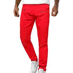 NQyIOS Grüne Jeans Herren Eng Jeans-Casual-Knopf mit Reißverschluss Mitte der Taille Herren mit Tasche Biker Hosen Herren Beige (Red, XL) von NQyIOS