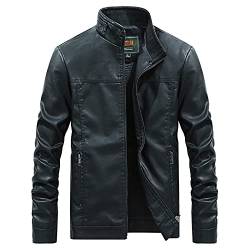 NQyIOS Vintage Herren Herren Pouch Jacke Mäntel Mode Reißverschluss Jacke Standkragen dickes Leder lässige Jacke Mantel Herren Winter Schwarz (Black, L) von NQyIOS