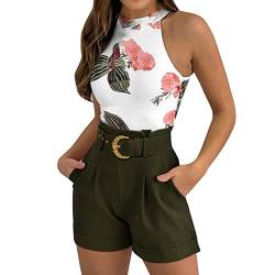 NRTOTI 2 Teiler Damen Kurze Elegant Sexy Neckholder ärmelloses Top und Shorts mit Gürtel Hosenanzug Sommer Festlich Schick Outfit Lässiger Anzug Zweiteiler Freizeitanzug Strand Urlaub Streetwear von NRTOTI