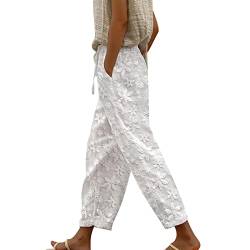 NRTOTI Sommerhose Damen Leicht Hoher Taile Leinenhose Sommer Baggy 7/8 Lose Leinen Baumwolle Hose Luftige Stoffhose Freizeithose mit Taschen Boho Strandhose Pumphose Yogahose Jogginghose Sporthose von NRTOTI