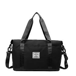 Leichte erweiterbare Reisetasche Weekender Carry on Overnight Bag mit Trocken- und Nass-Trennung Sport Tote Gym Bag Schultertasche für Frauen Wasserdicht, M-Schwarz, Erweiterbar von NRW