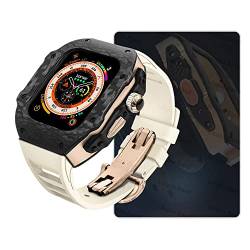 NRYCR Kohlefaser-Hülle für Apple Watch Ultra 49 mm, Fluorkautschuk-Armband, Metallsockel für iWatch Ultra 8, 7, 6, SE, 45 mm, 44 mm, Modifikationsset, 44mm, Achat von NRYCR