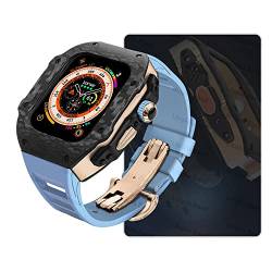 NRYCR Kohlefaser-Hülle für Apple Watch Ultra 49 mm, Fluorkautschuk-Armband, Metallsockel für iWatch Ultra 8, 7, 6, SE, 45 mm, 44 mm, Modifikationsset, 45 mm, Achat von NRYCR